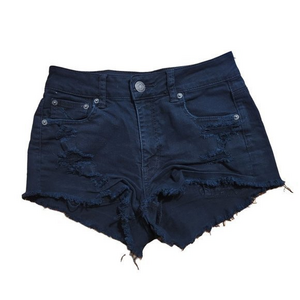 American Eagle Womens Size 2 Black Distressed Stretch Jean Shorts‎